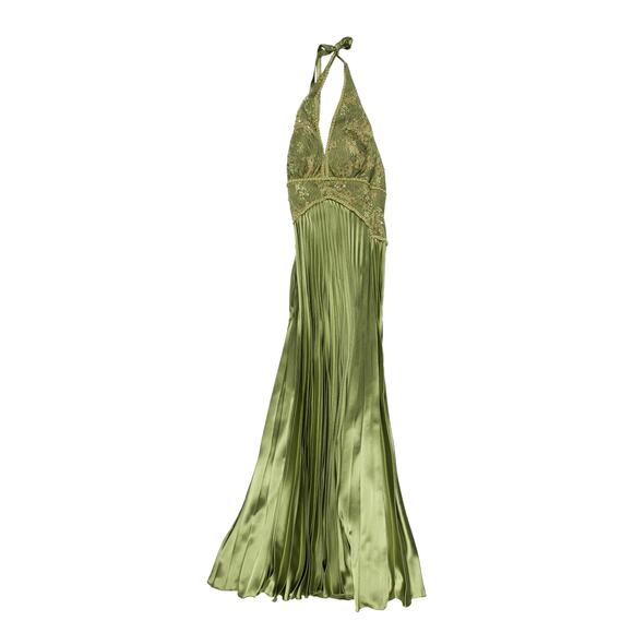 Nicole Bakti Lace Beaded Halter Neck Pleated Dress Size XS Green - Picture 1 of 7